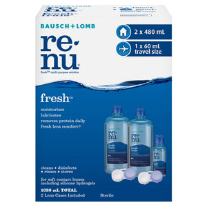 Renu Fresh 多功能隱形眼鏡護理液 (480mL x 2 + 60mL + 鏡盒 x 2)-Eye Drops-FIT MART 香港智能健康及運動生活用品專門店:筋膜槍、瑜伽輔助工具、智能健身設備