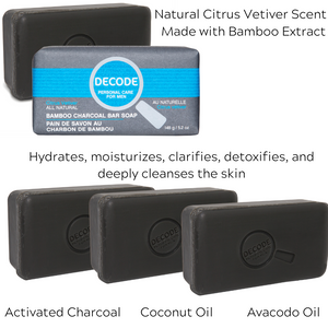 【日常健康生活】Hush Brands 3Pack Decode Personal Care For Men 柑橘 Vetiver 竹纖維 Charcoal 潔膚皂｜148g｜Original Packaging｜LIMITED QUANTITIES! | 海外代購-潔膚皂-FIT MART 香港智能健康及運動生活用品專門店：筋膜槍、瑜伽輔助工具、智能健身設備