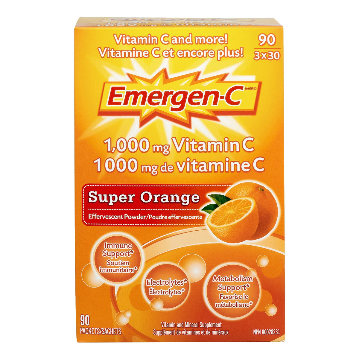 Emergen-C Super Orange 維他命C 1000mg 電解質沖劑 (30包 x 3盒)-Supplements-FIT MART 香港智能健康及運動生活用品專門店：筋膜槍、瑜伽輔助工具、智能健身設備