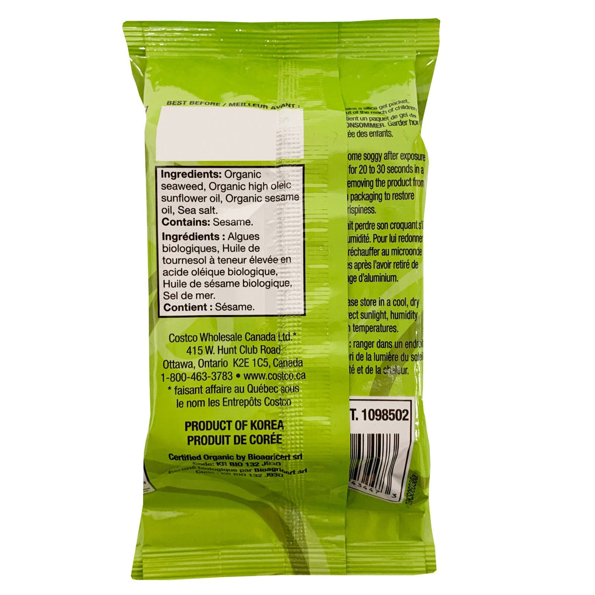 Kirkland Signature 有機烤紫菜 芝麻味 (10包) 產品圖片 5－Fitmart 加拿大直送健康選品