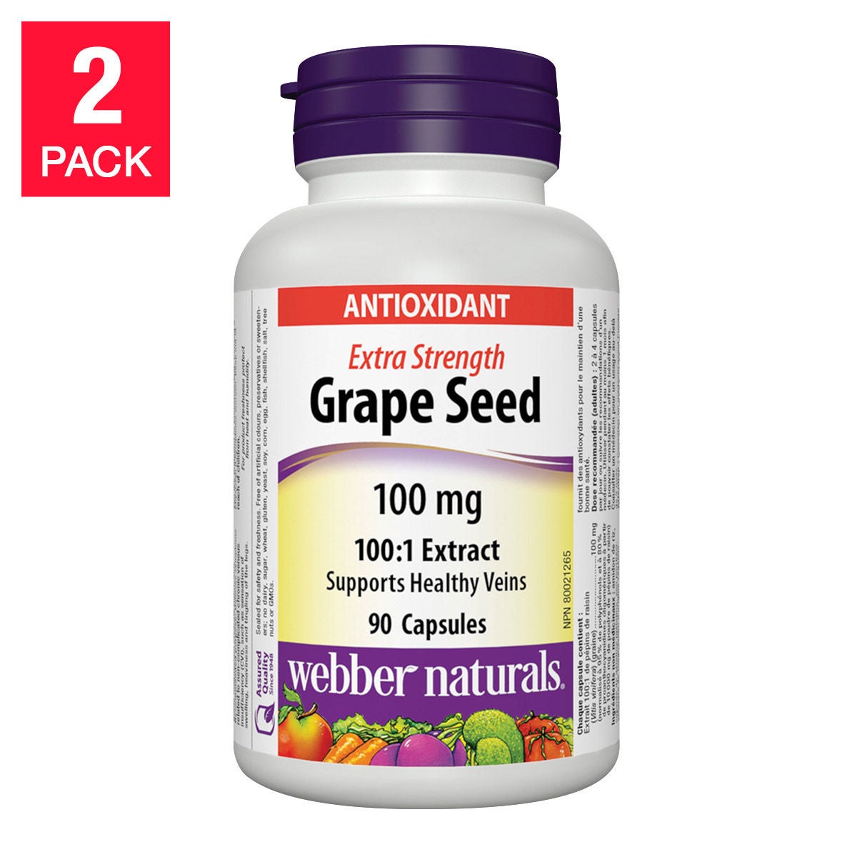Webber Naturals 特強葡萄籽 100:1 萃取 100mg 膠囊 (90粒 x 2樽)-Supplements-FIT MART 香港智能健康及運動生活用品專門店：筋膜槍、瑜伽輔助工具、智能健身設備