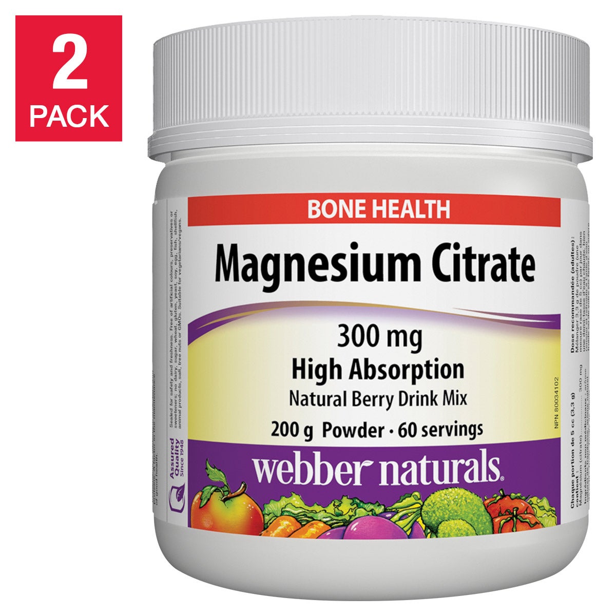 Webber Naturals 檸檬酸鎂 300mg 水溶粉 (200g x 2罐) | 海外代購-Supplements-FIT MART 香港智能健康及運動生活用品專門店：筋膜槍、瑜伽輔助工具、智能健身設備