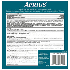 Aerius 24小時非嗜睡抗敏片 Desloratadine 5mg (130片) | 海外代購-Medicines-FIT MART 香港智能健康及運動生活用品專門店：筋膜槍、瑜伽輔助工具、智能健身設備