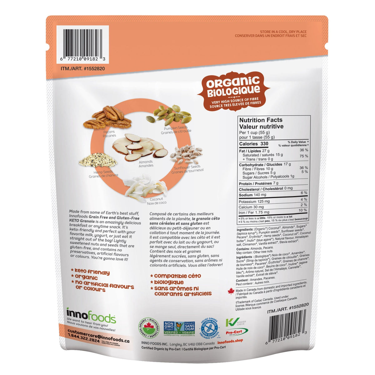 InnoFoods 有機 Keto 無穀物 Granola 燕麥脆脆 (600g) 產品圖片 2－Fitmart 加拿大直送健康選品