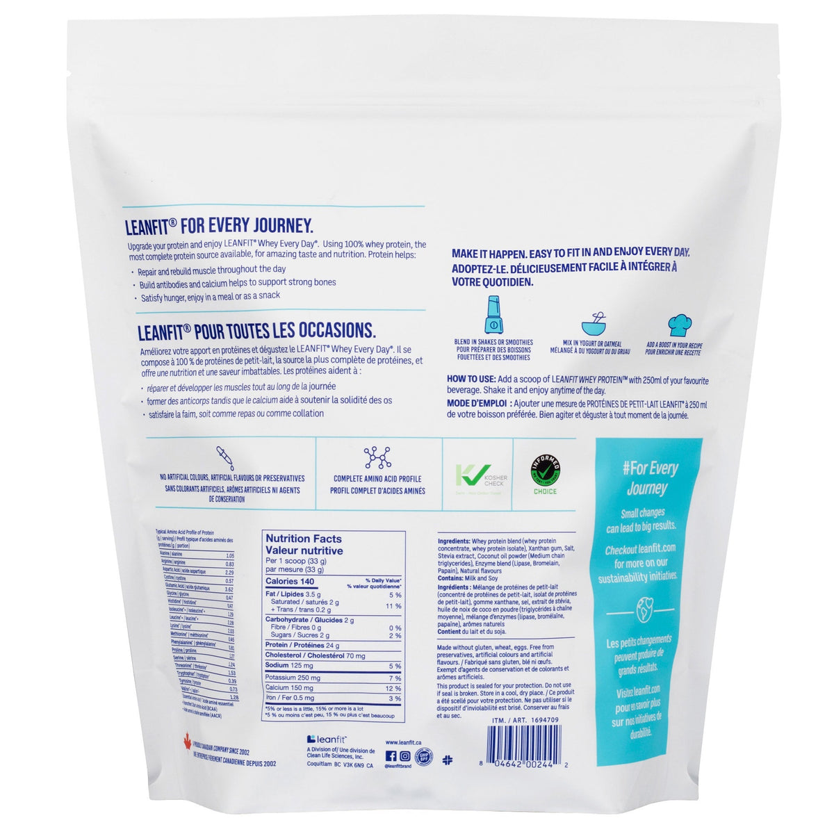 LeanFit 乳清蛋白粉 (2kg)｜Fitmart 加拿大直送-Supplements-FIT MART 香港智能健康及運動生活用品專門店：筋膜槍、瑜伽輔助工具、智能健身設備