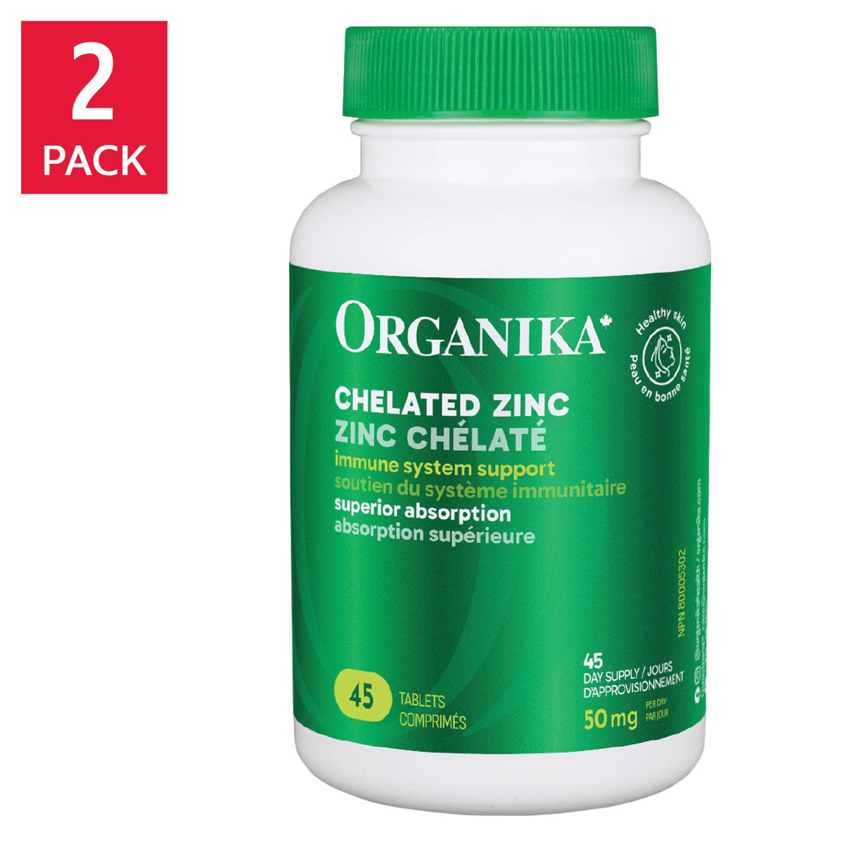 Organika 螯合鋅 50mg 高效吸收片 (45片 x 2樽) | 海外代購-Supplements-FIT MART 香港智能健康及運動生活用品專門店：筋膜槍、瑜伽輔助工具、智能健身設備