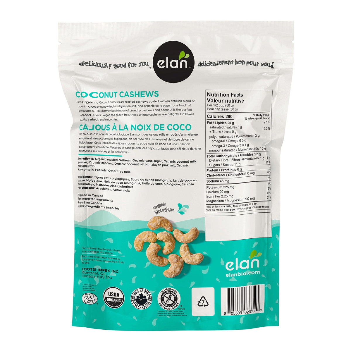 Elan 有機椰子腰果 無麩質 (550g x 2包) 產品圖片 2－Fitmart 加拿大直送健康選品
