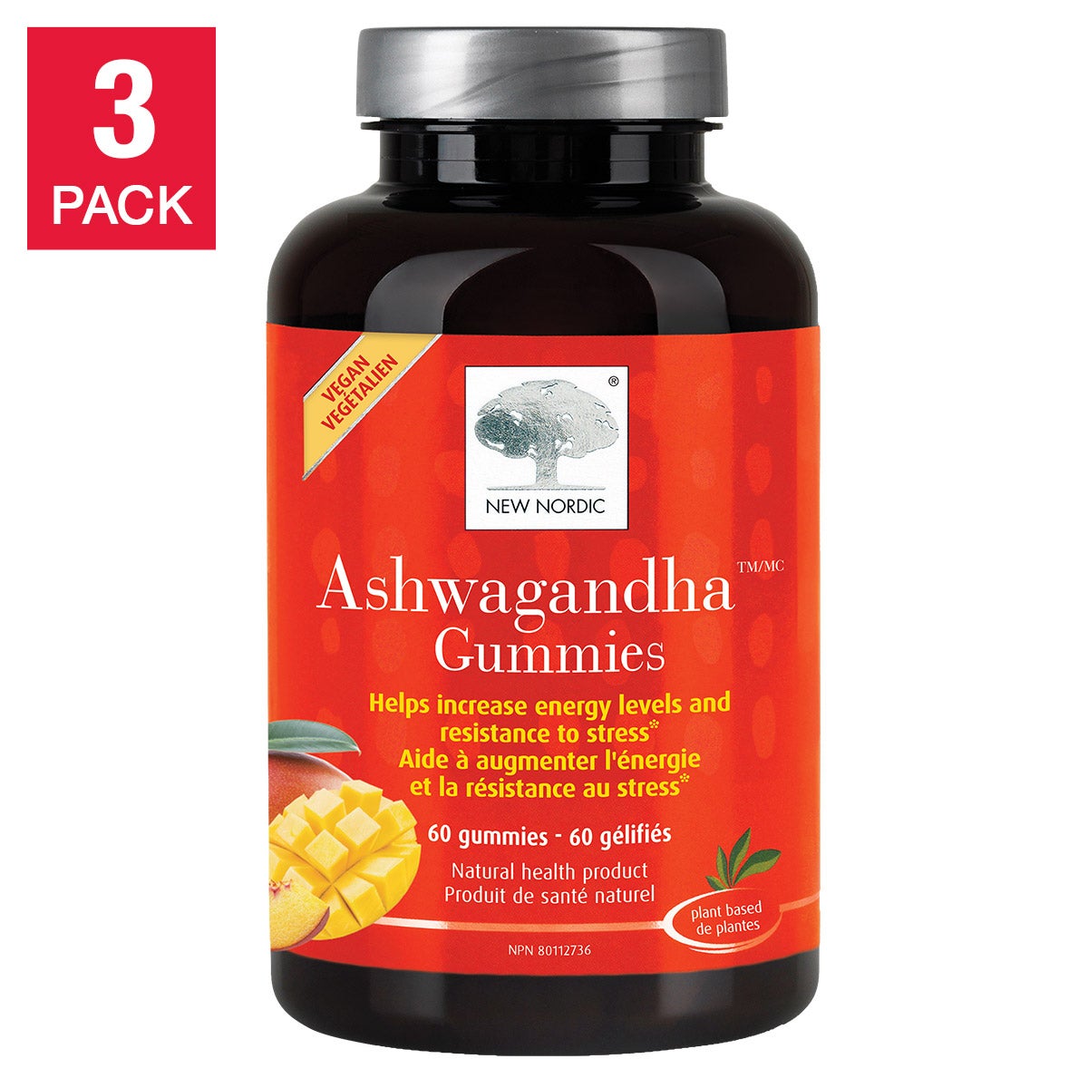 New Nordic 南非醉茄 Adaptogen 舒壓能量軟糖 桃芒果味 (60粒 x 3樽) | 海外代購-Supplements-FIT MART 香港智能健康及運動生活用品專門店：筋膜槍、瑜伽輔助工具、智能健身設備