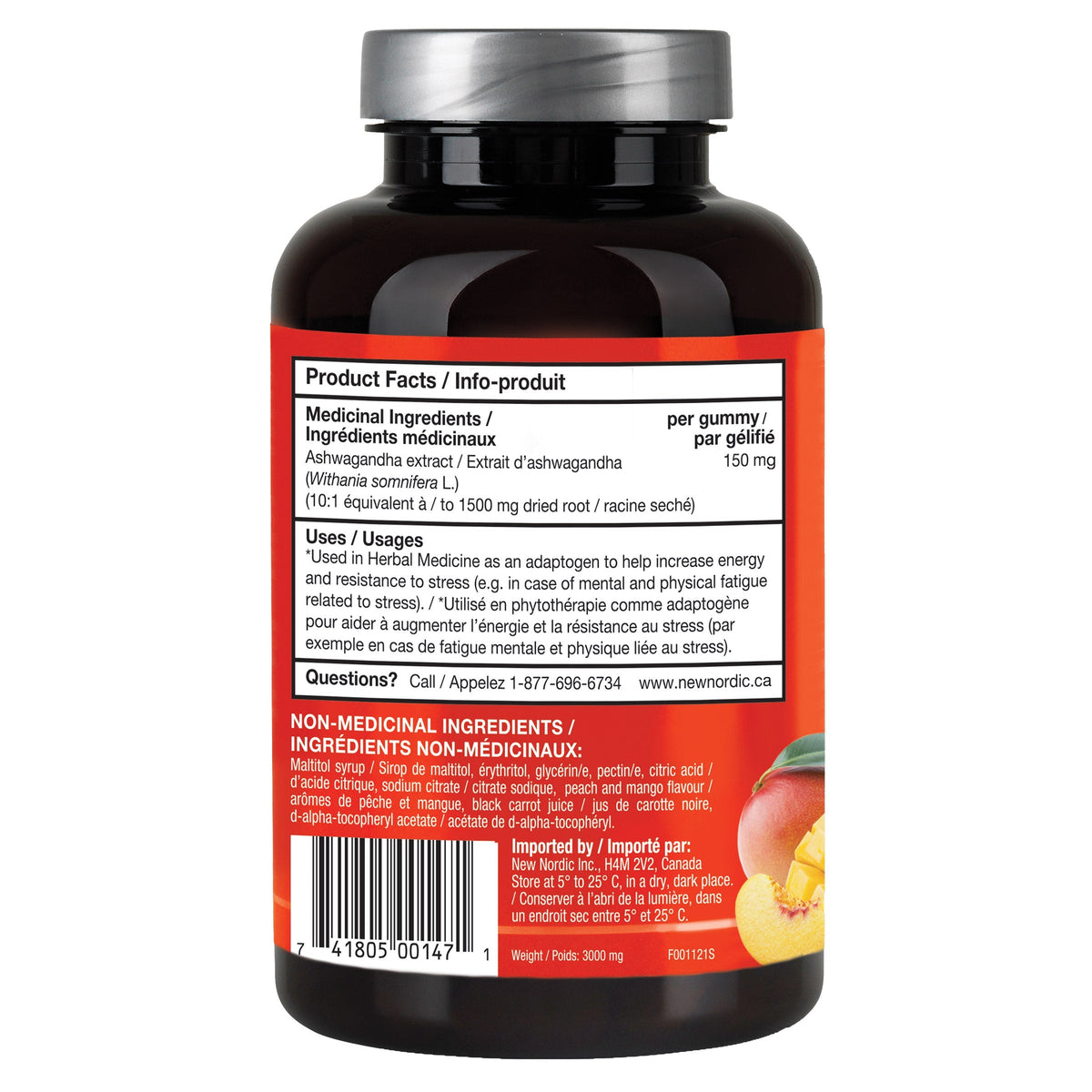 New Nordic 南非醉茄 Adaptogen 舒壓能量軟糖 桃芒果味 (60粒 x 3樽) | 海外代購-Supplements-FIT MART 香港智能健康及運動生活用品專門店：筋膜槍、瑜伽輔助工具、智能健身設備