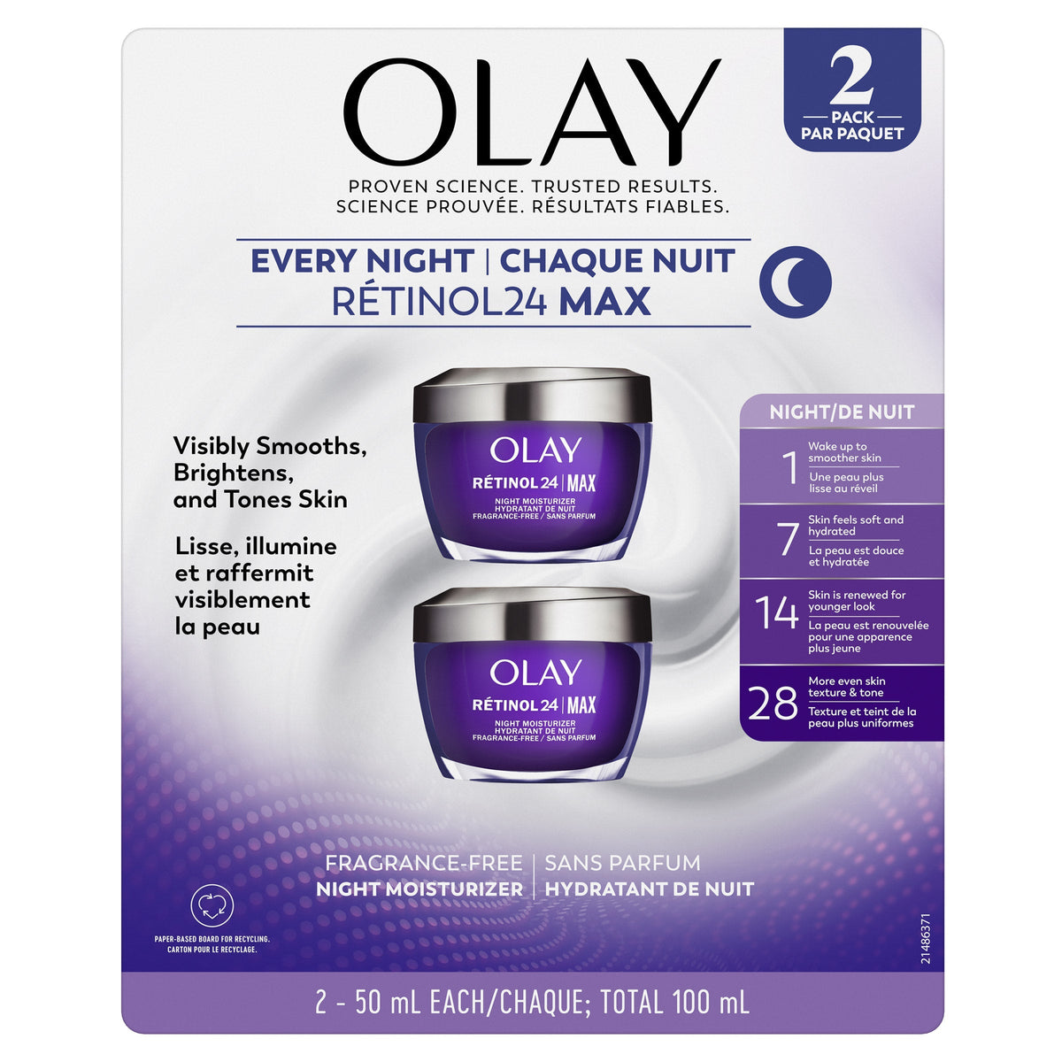 Olay Retinol24 MAX 視黃醇晚霜 (50mL x 2罐) 產品圖片 1－Fitmart 加拿大直送健康選品