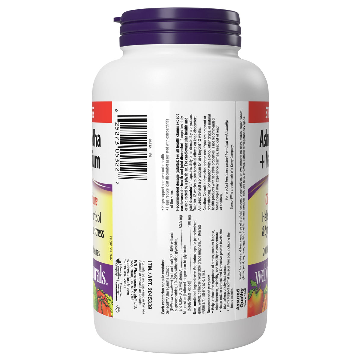 Webber Naturals 南非醉茄 + 鎂素食膠囊 (200粒)-Supplements-FIT MART 香港智能健康及運動生活用品專門店：筋膜槍、瑜伽輔助工具、智能健身設備
