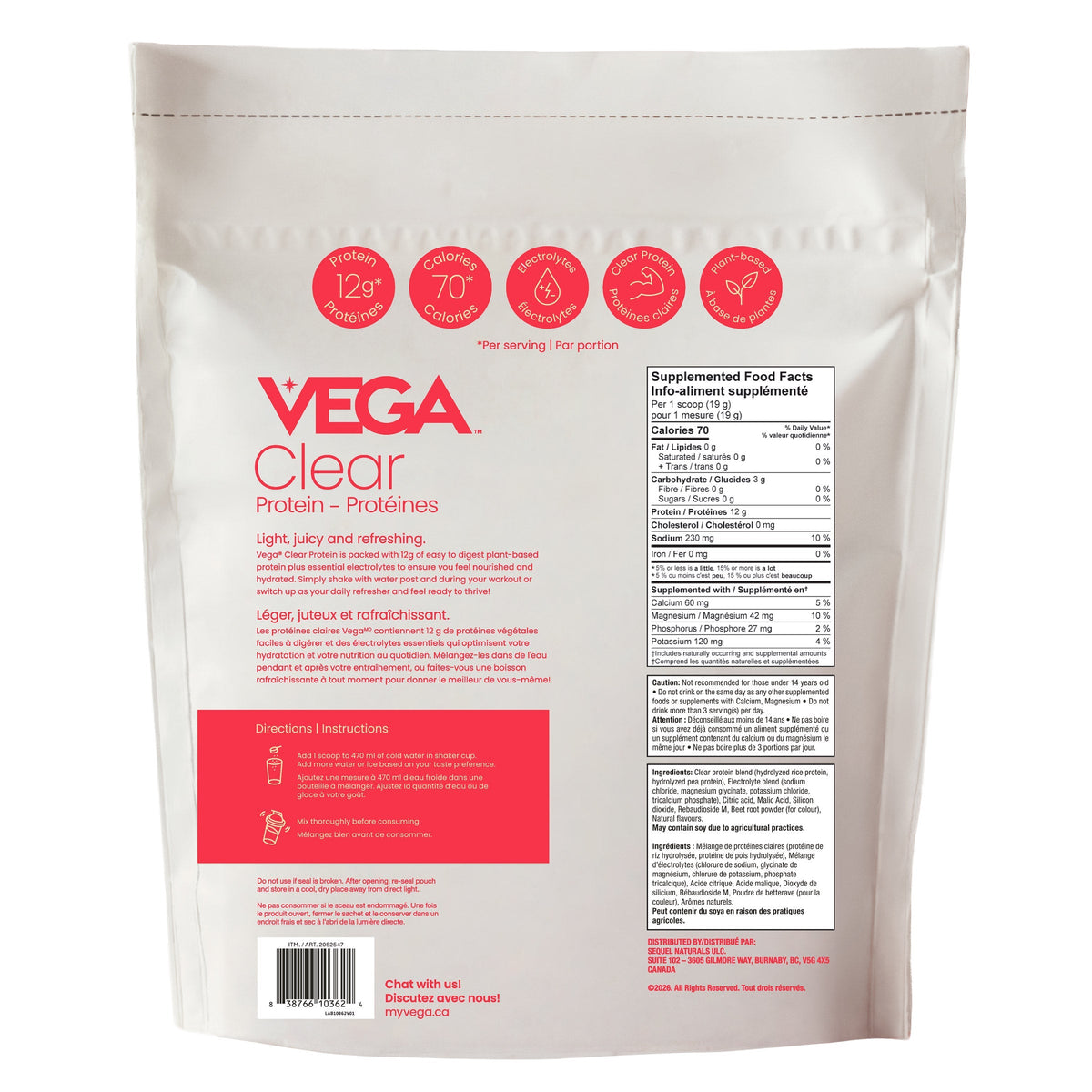 Vega Clear Protein 透明植物蛋白粉 西瓜味 (1kg) 產品圖片 2－Fitmart 加拿大直送健康選品