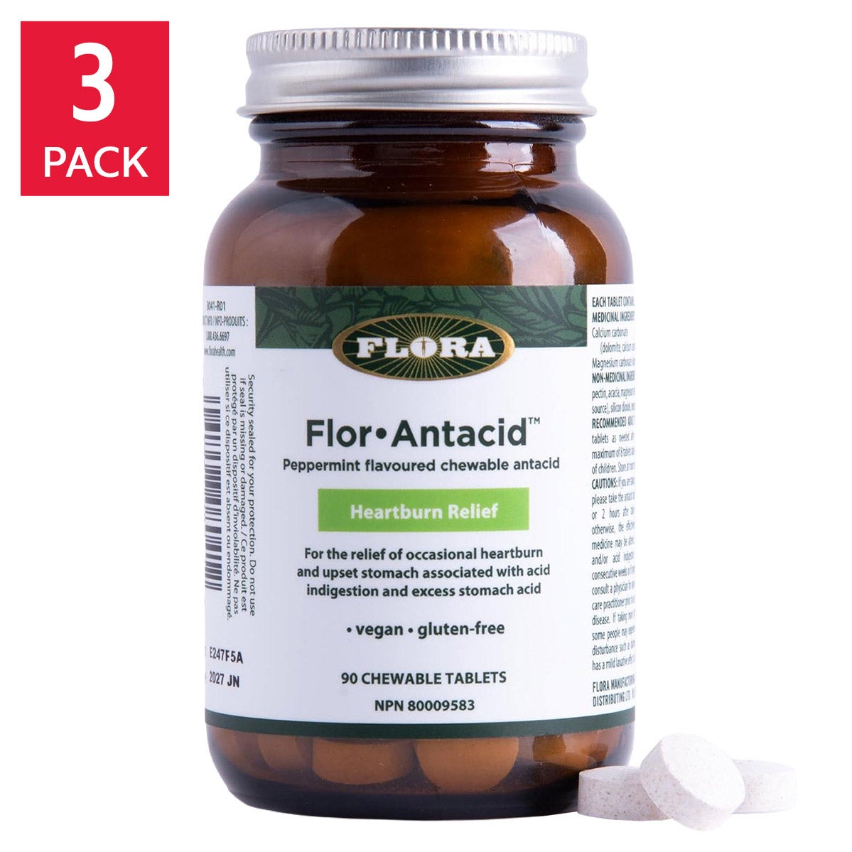 Flor 薄荷味抗酸胃藥咀嚼片 (90片 x 3樽) | 海外代購-Medicines-FIT MART 香港智能健康及運動生活用品專門店：筋膜槍、瑜伽輔助工具、智能健身設備