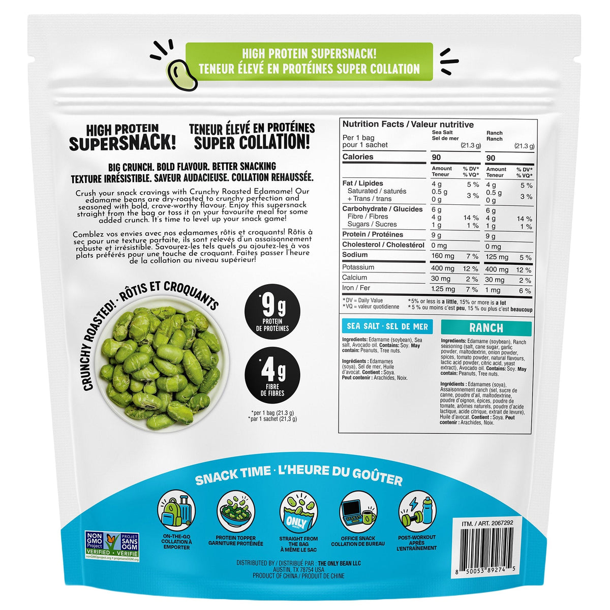 The Only Bean 牛油果油烘焙毛豆脆脆 海鹽＋Ranch (21g x 28包) 產品圖片 2－Fitmart 加拿大直送健康選品