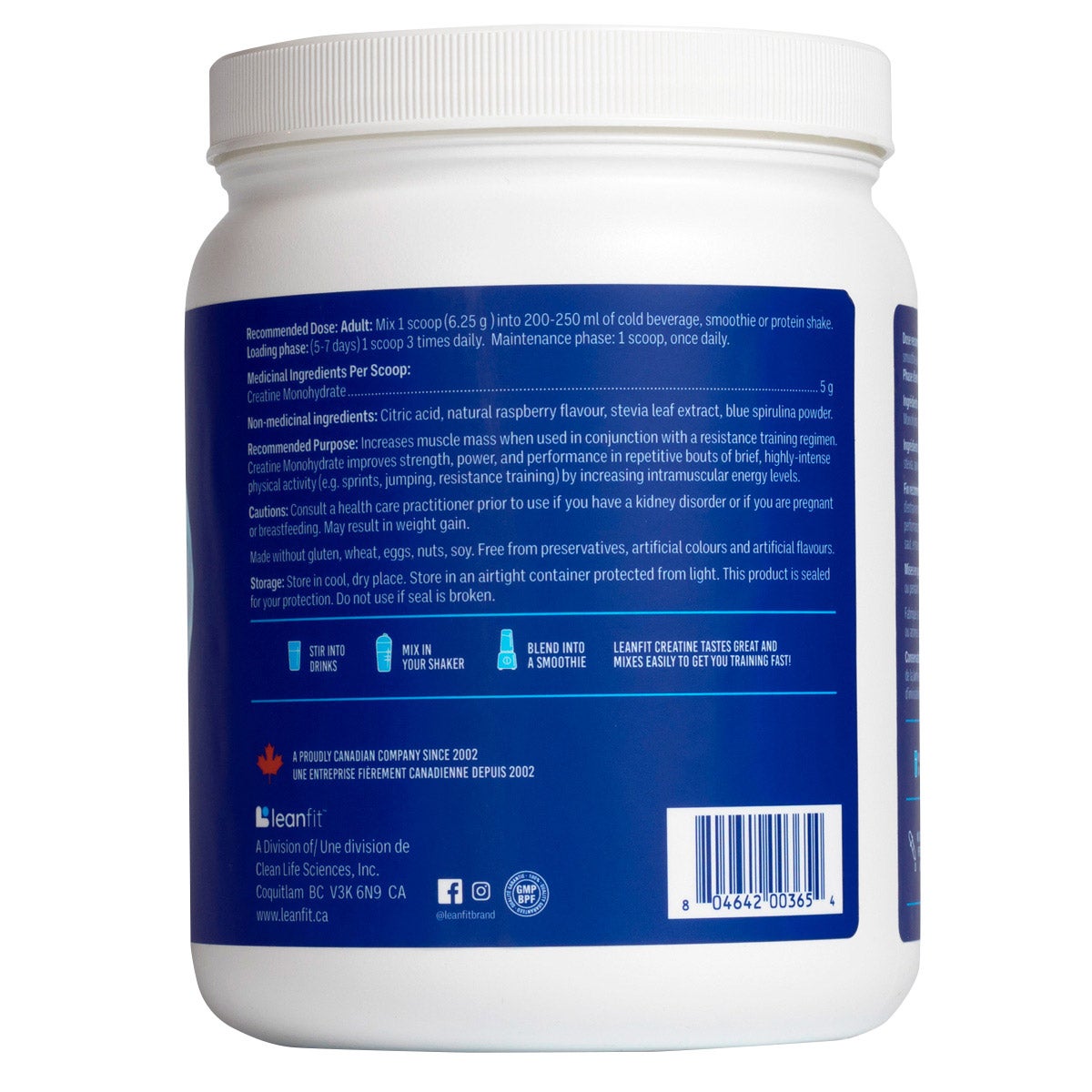 Leanfit 一水肌酸粉 藍莓味 (625g x 2罐) 產品圖片 2－Fitmart 加拿大直送健康選品