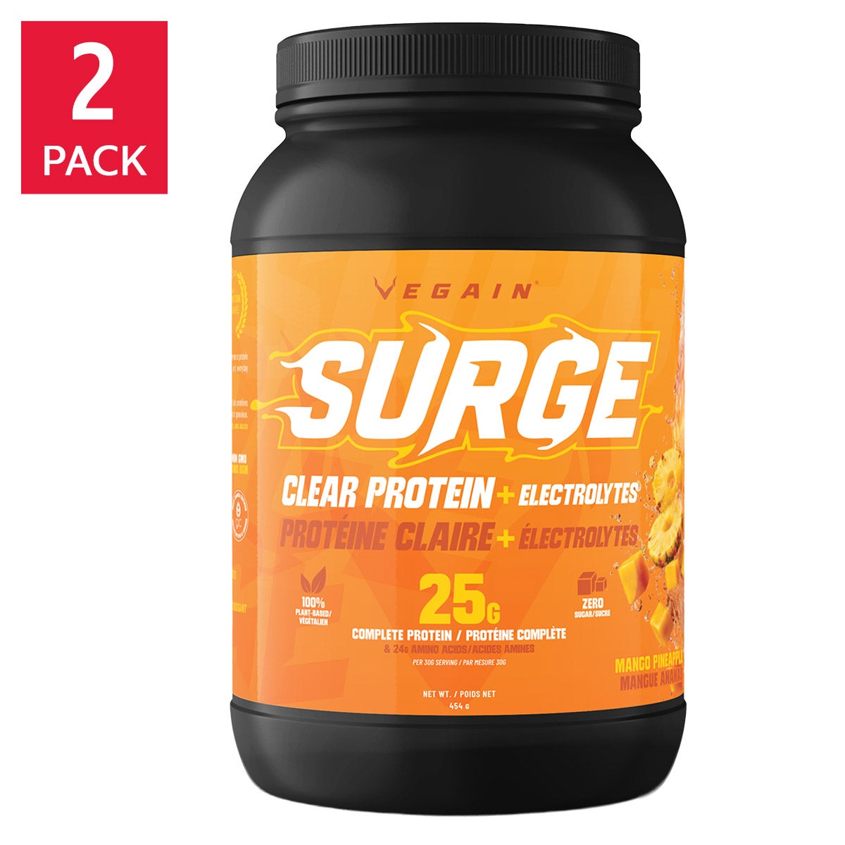 VEGAIN SURGE 透明蛋白電解質粉 芒果菠蘿味 (454g x 2罐) 產品圖片 1－Fitmart 加拿大直送健康選品