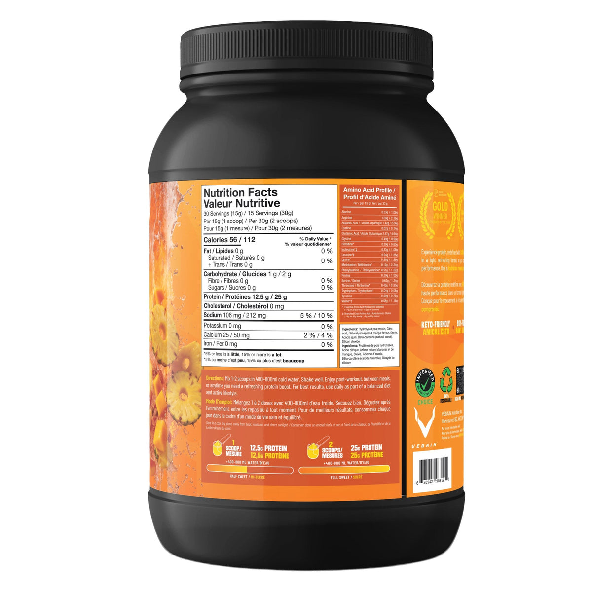VEGAIN SURGE 透明蛋白電解質粉 芒果菠蘿味 (454g x 2罐) 產品圖片 2－Fitmart 加拿大直送健康選品