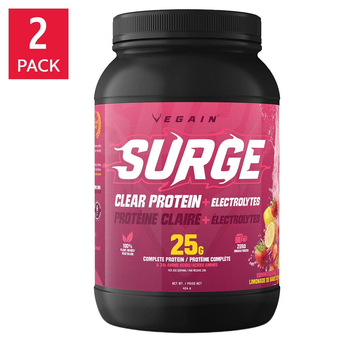 產品圖片：VEGAIN SURGE 透明蛋白電解質粉 夏日莓果檸檬味 (454g x 2罐)｜Fitmart 加拿大直送