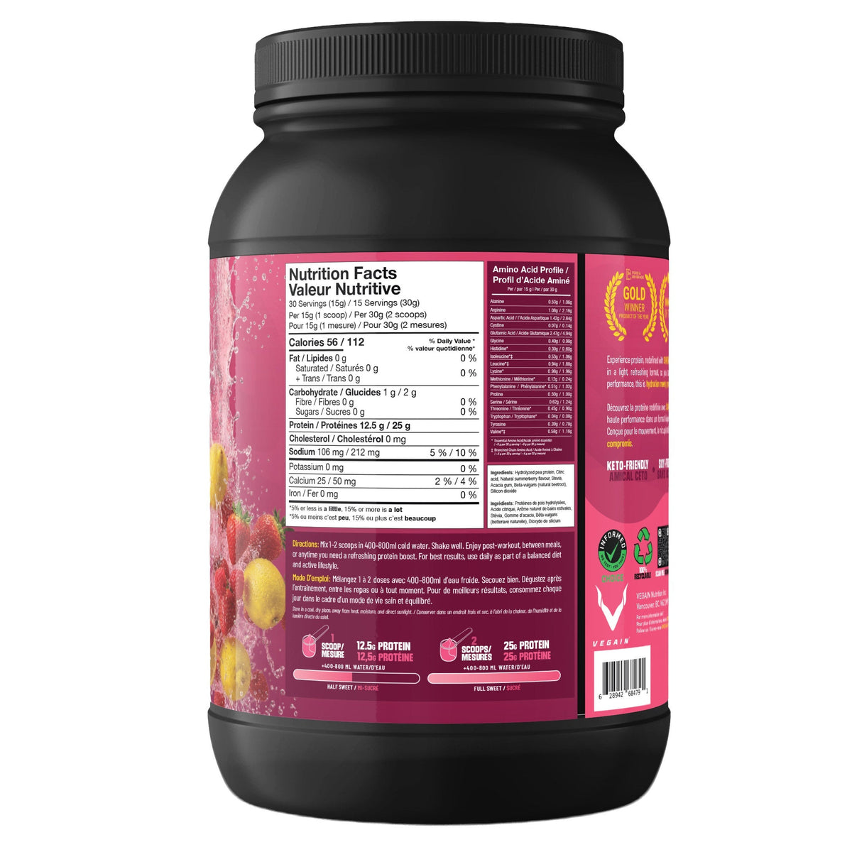 VEGAIN SURGE 透明蛋白電解質粉 夏日莓果檸檬味 (454g x 2罐) 產品圖片 2－Fitmart 加拿大直送健康選品