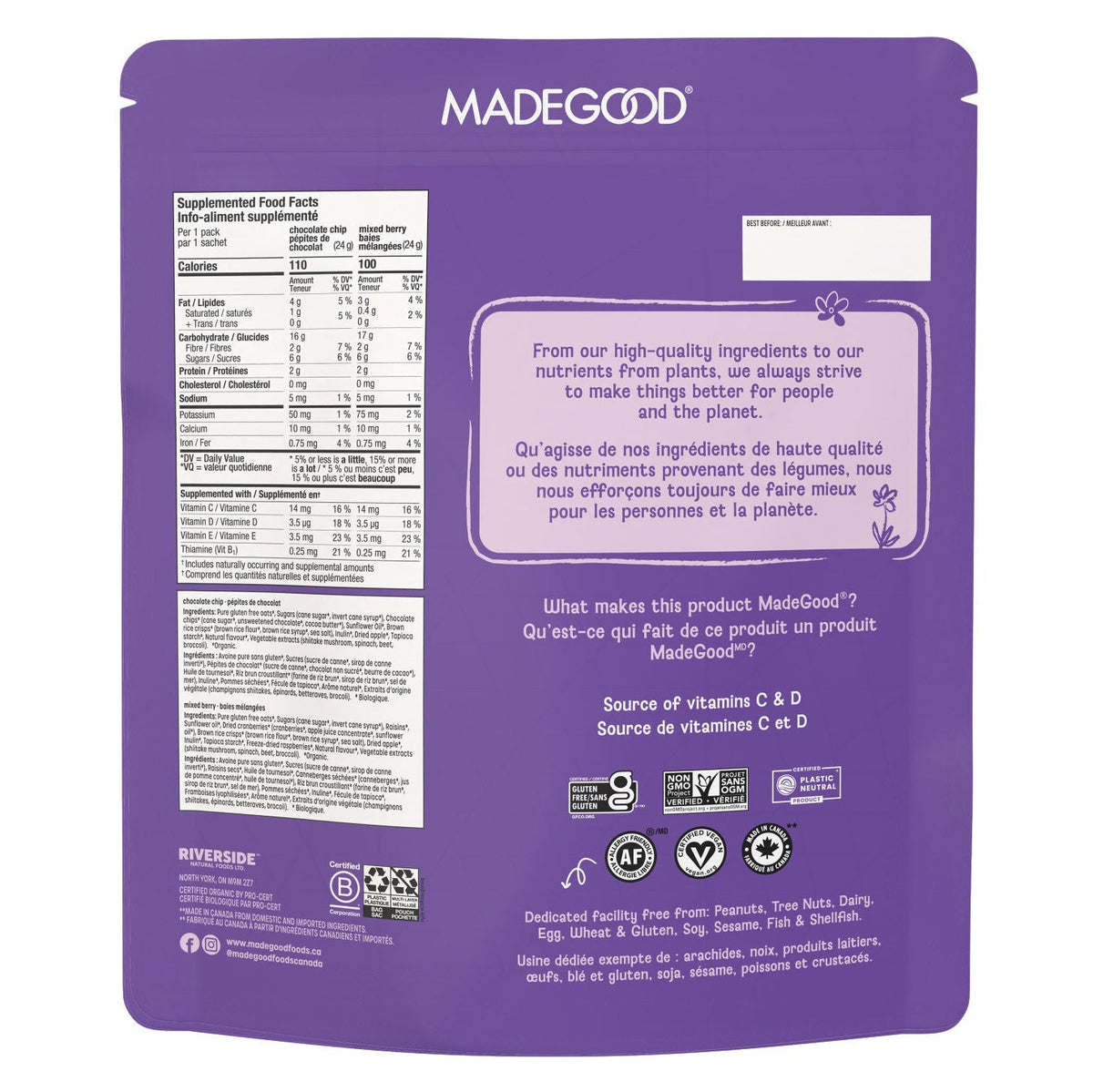 MadeGood 有機 Granola Minis 燕麥脆脆小包 無堅果 (24g x 24包) 產品圖片 2－Fitmart 加拿大直送健康選品