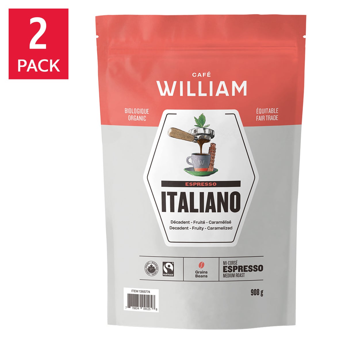 Café William Espresso Italiano 公平貿易有機咖啡豆 (908g x 2包) | 海外代購-Food-FIT MART 香港智能健康及運動生活用品專門店：筋膜槍、瑜伽輔助工具、智能健身設備