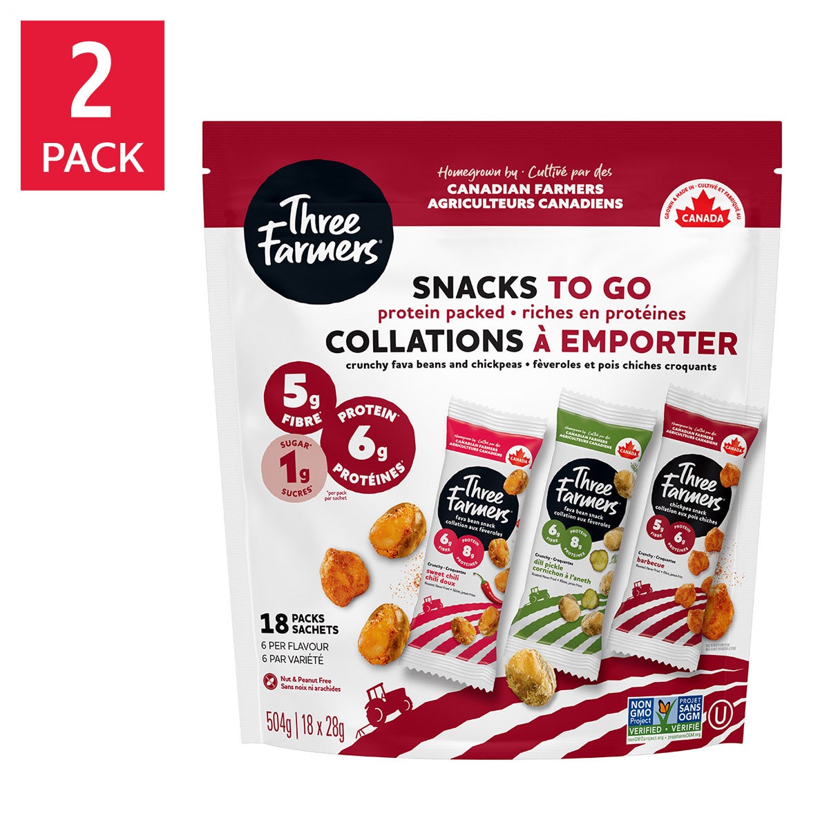 Three Farmers 鷹嘴豆＋蠶豆高蛋白脆脆小食 雜錦味 (28g x 36包) 產品圖片 1－Fitmart 加拿大直送健康選品