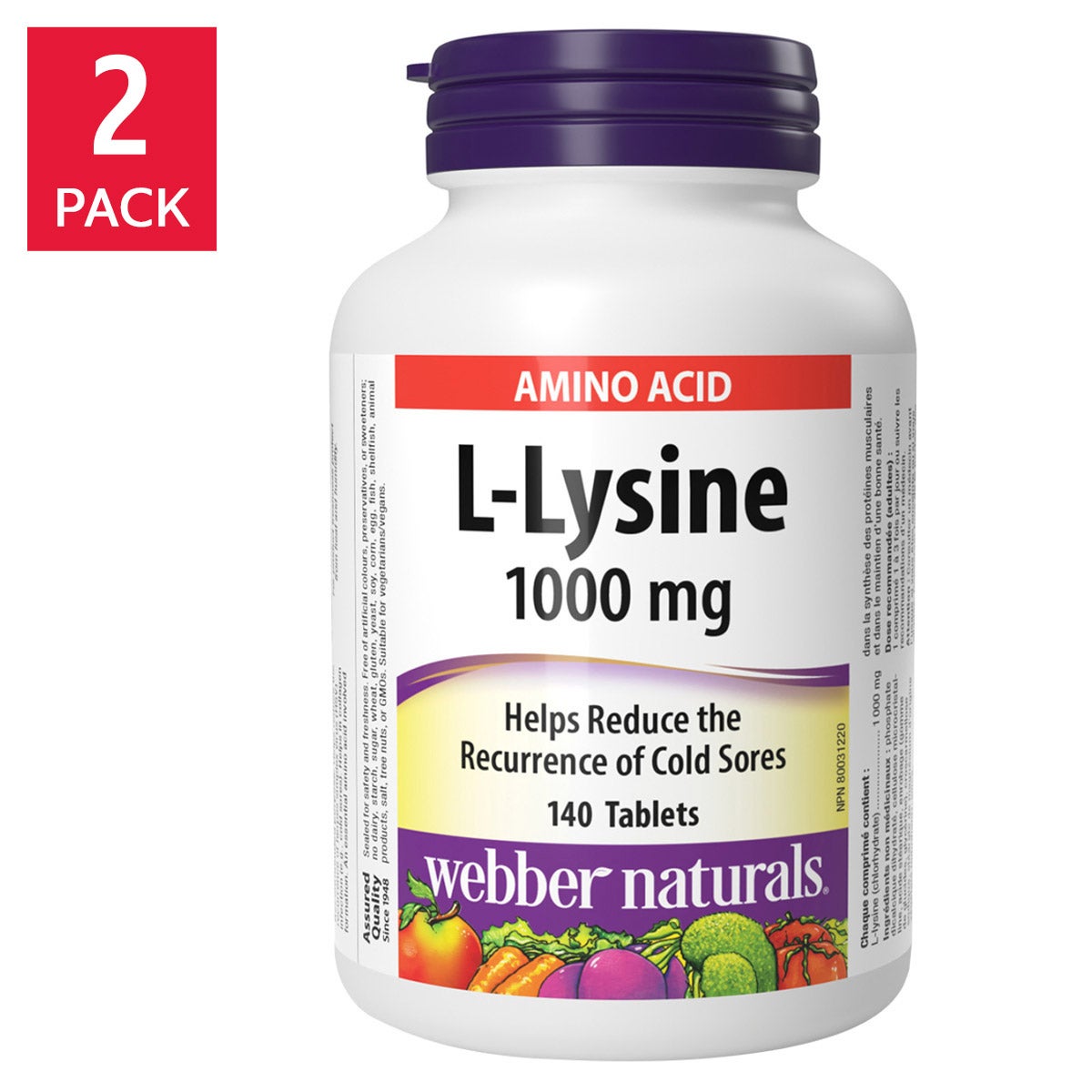 Webber Naturals L-Lysine 賴氨酸 1000mg (140片 x 2樽) | 海外代購-Supplements-FIT MART 香港智能健康及運動生活用品專門店：筋膜槍、瑜伽輔助工具、智能健身設備