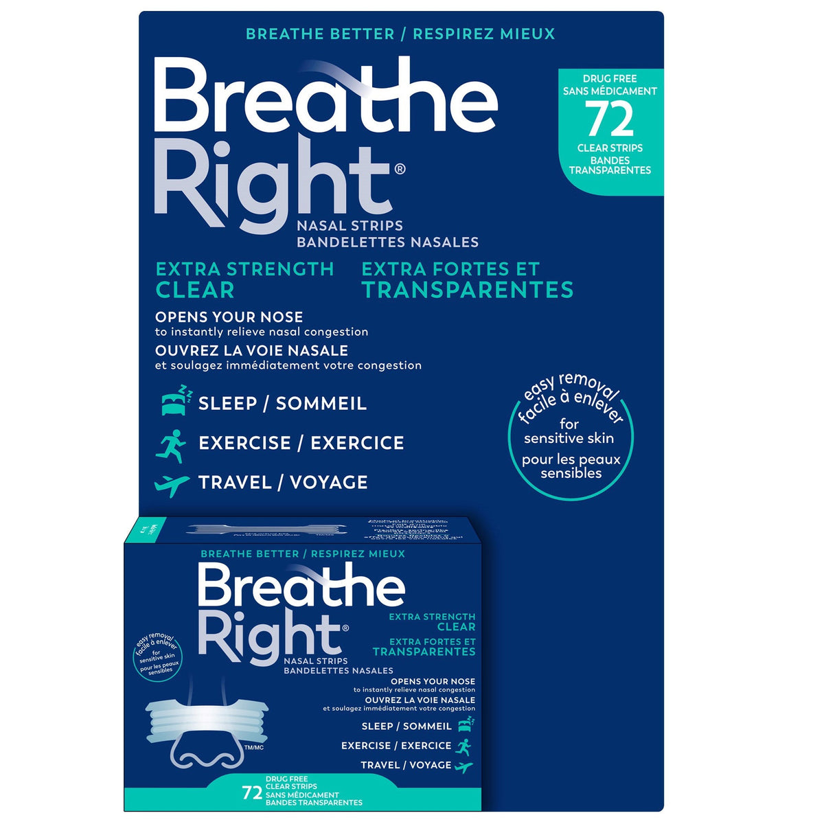 Breathe Right 特強透明通鼻貼 敏感肌適用 (72片) | 海外代購-Medicines-FIT MART 香港智能健康及運動生活用品專門店：筋膜槍、瑜伽輔助工具、智能健身設備