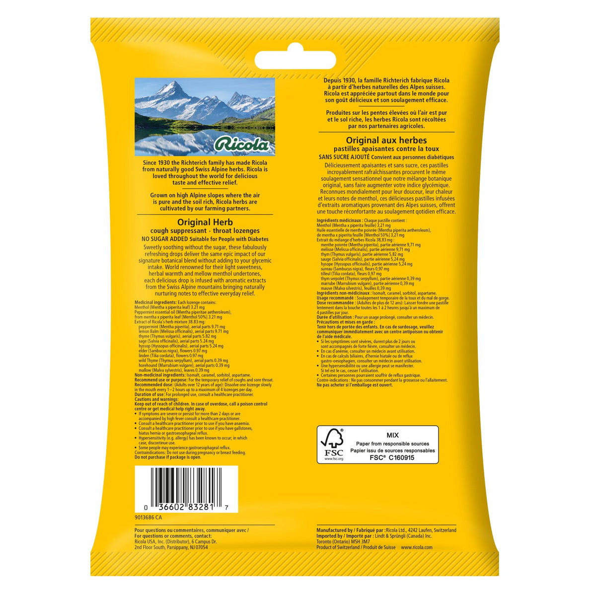 Ricola 瑞士原味香草無糖潤喉糖 (75粒 x 2袋)-Medicines-FIT MART 香港智能健康及運動生活用品專門店：筋膜槍、瑜伽輔助工具、智能健身設備