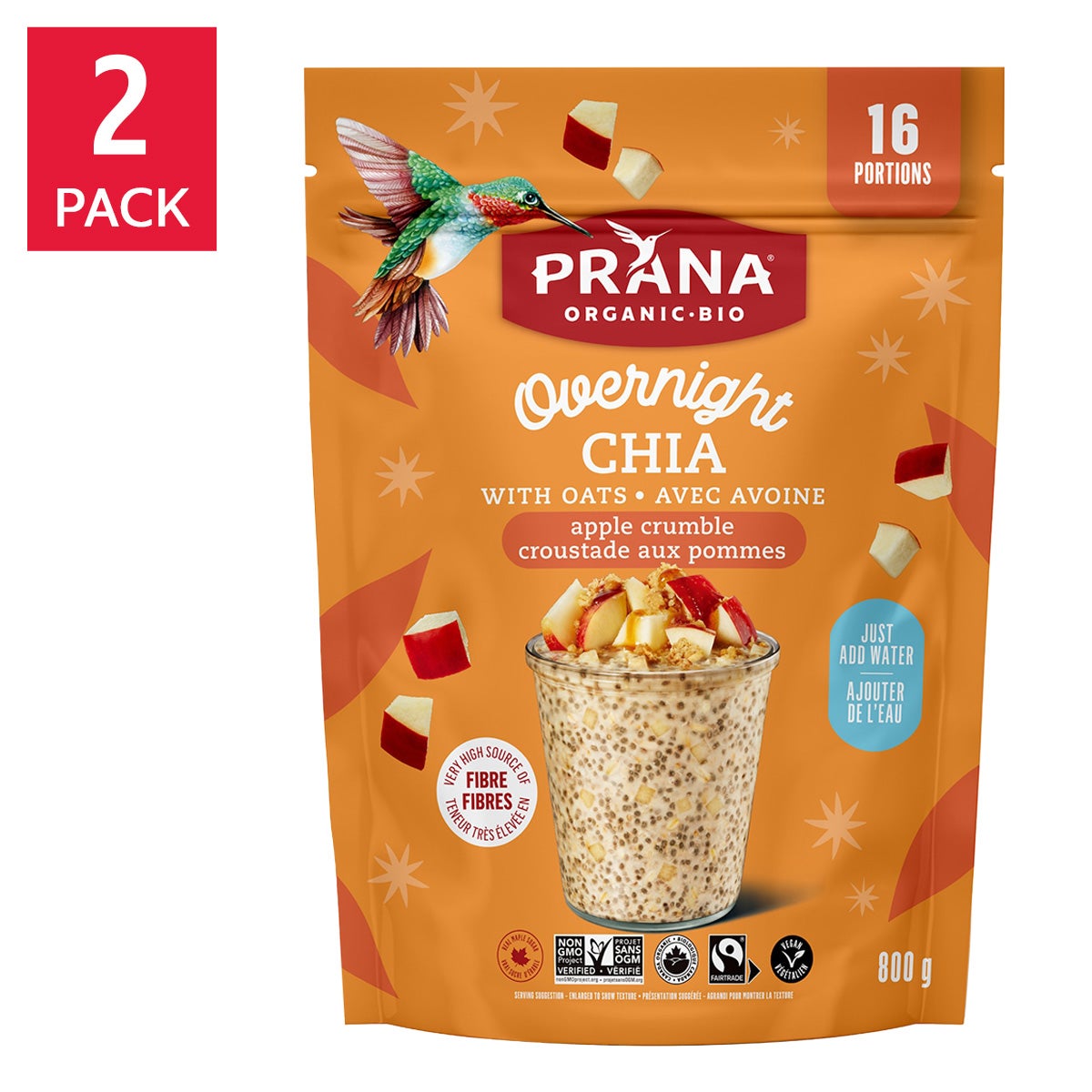Prana 有機隔夜奇亞籽燕麥 (800g x 2包)｜3款口味 | 海外代購-Food-FIT MART 香港智能健康及運動生活用品專門店：筋膜槍、瑜伽輔助工具、智能健身設備