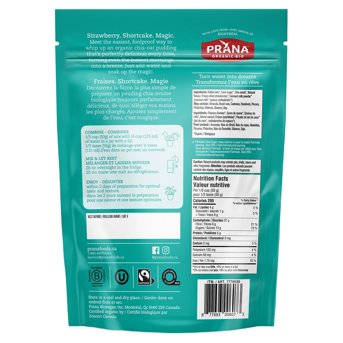 Prana 有機隔夜奇亞籽燕麥 (800g x 2包)｜3款口味 | 海外代購-Food-FIT MART 香港智能健康及運動生活用品專門店：筋膜槍、瑜伽輔助工具、智能健身設備