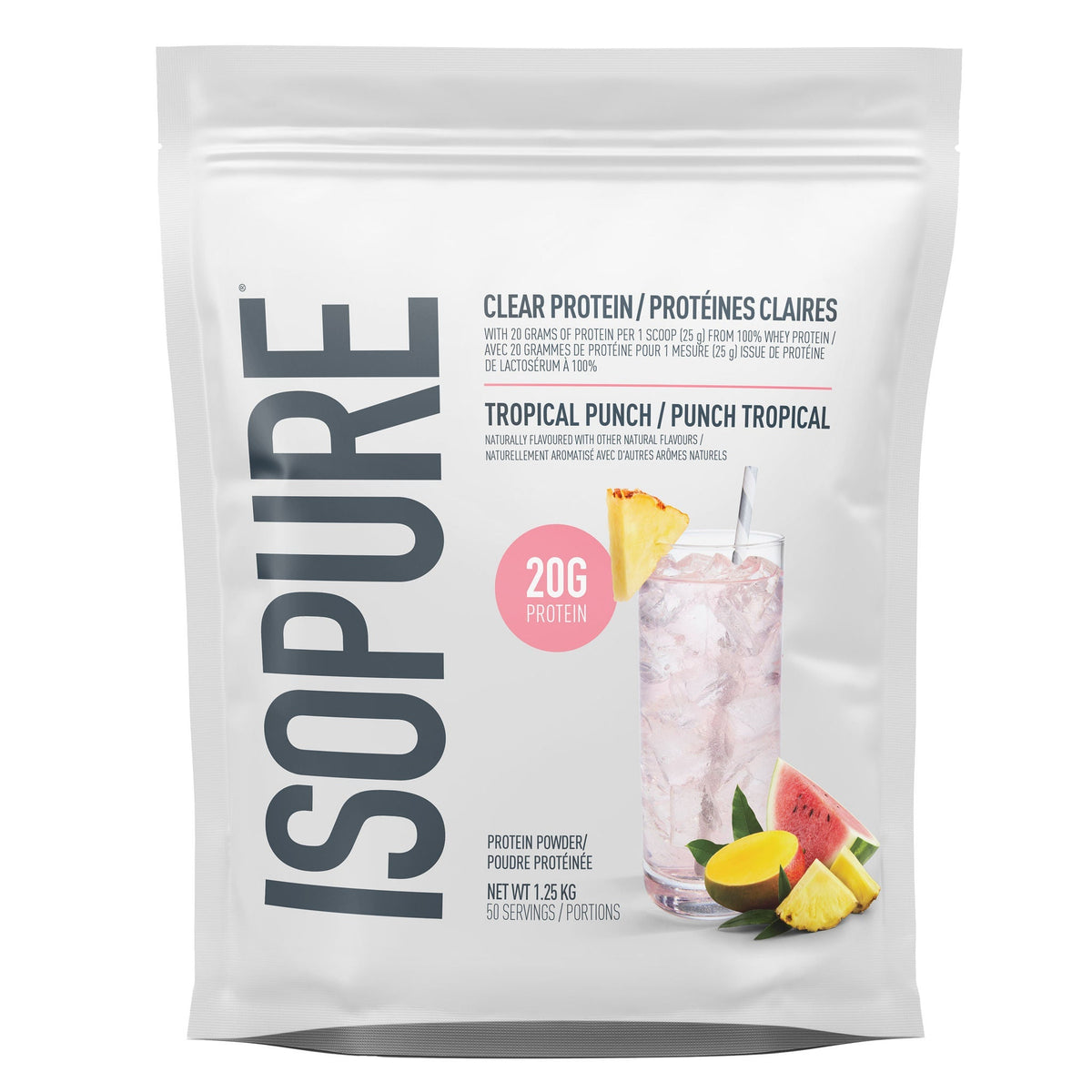 Isopure Clear Protein 清爽透明乳清蛋白粉 熱帶水果味 (1.25kg) 產品圖片 1－Fitmart 加拿大直送健康選品