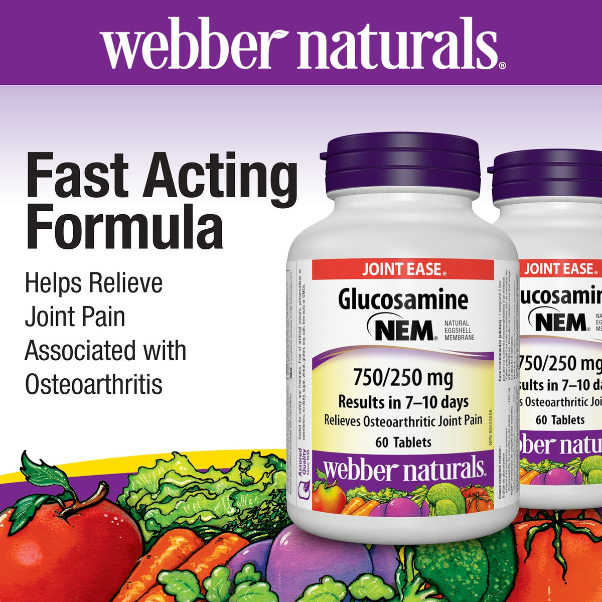 Webber Naturals 葡萄糖胺 + NEM® 天然蛋殼膜片 (60片 x 2樽)-Supplements-FIT MART 香港智能健康及運動生活用品專門店：筋膜槍、瑜伽輔助工具、智能健身設備