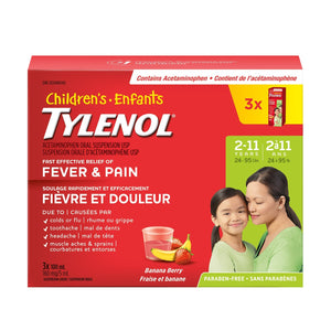 Children's Tylenol 兒童撲熱息痛止痛退燒液 香蕉莓味 (100mL x 3樽) | 海外代購-Medicines-FIT MART 香港智能健康及運動生活用品專門店：筋膜槍、瑜伽輔助工具、智能健身設備
