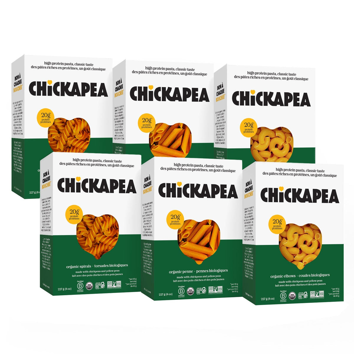 Chickapea 有機鷹嘴豆黃豌豆高蛋白意粉 三款形狀 (227g x 6盒) 產品圖片 1－Fitmart 加拿大直送健康選品