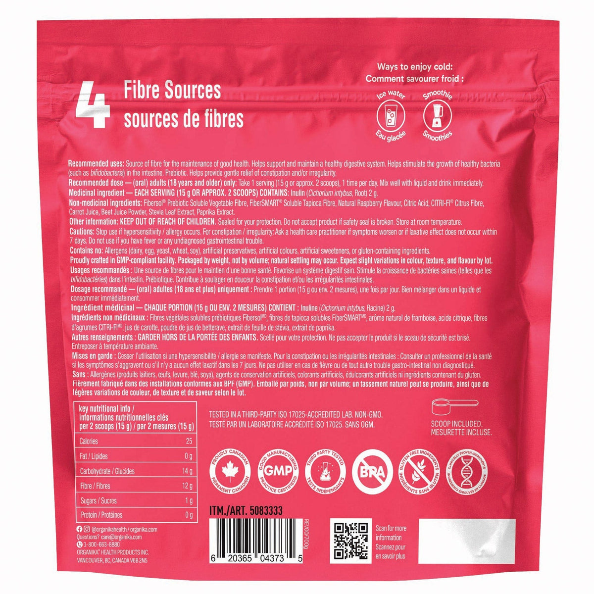 Organika Belli-Bliss 覆盆子味益生元纖維粉 (700g)-Medicines-FIT MART 香港智能健康及運動生活用品專門店：筋膜槍、瑜伽輔助工具、智能健身設備