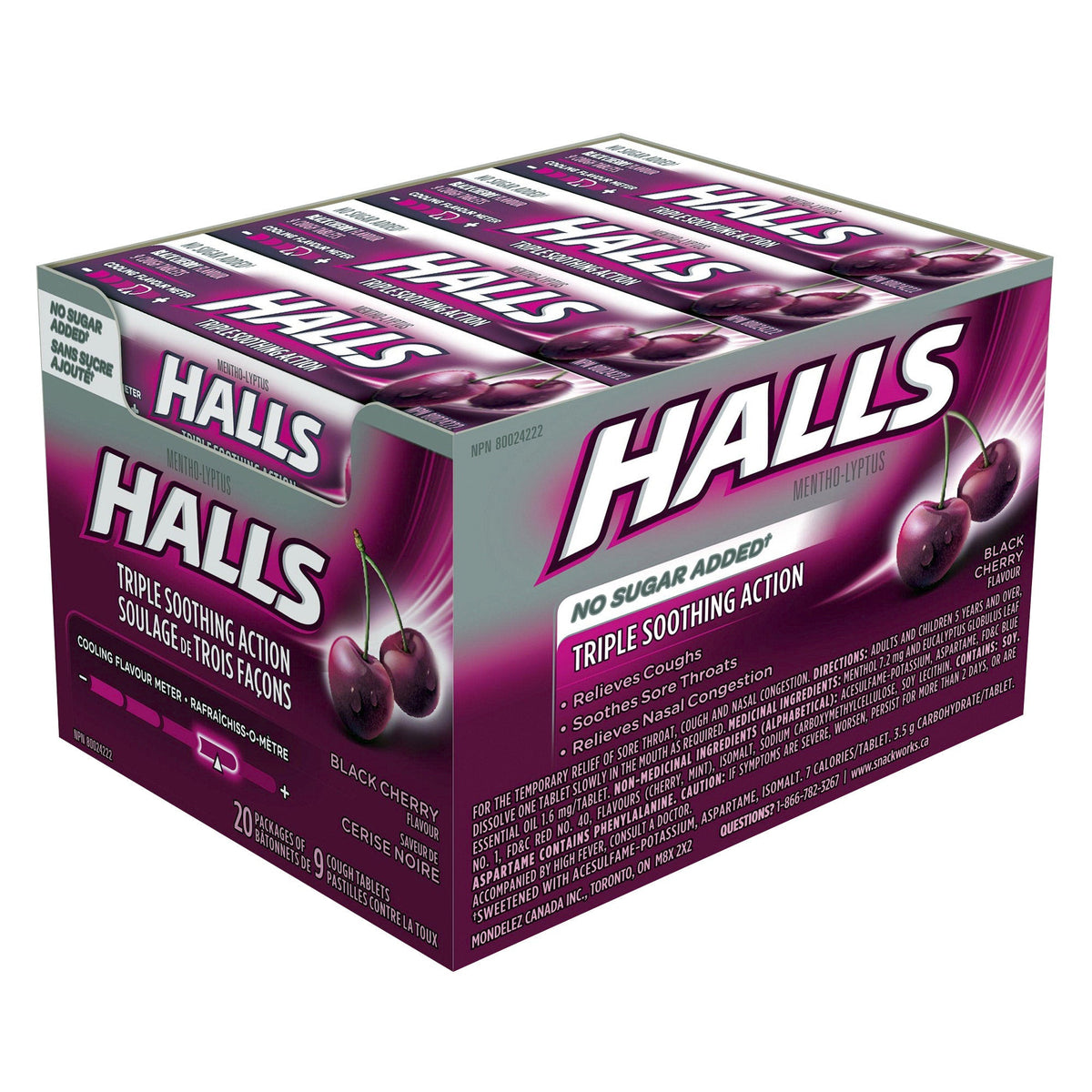 Halls 黑櫻桃味無添加糖潤喉糖 (9粒 x 20包) | 海外代購-Medicines-FIT MART 香港智能健康及運動生活用品專門店：筋膜槍、瑜伽輔助工具、智能健身設備
