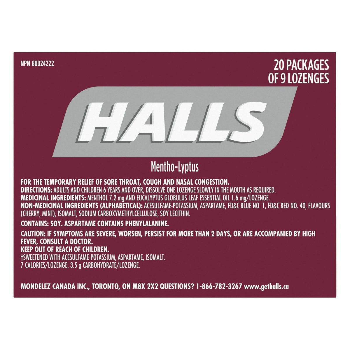 Halls 黑櫻桃味無添加糖潤喉糖 (9粒 x 20包) | 海外代購-Medicines-FIT MART 香港智能健康及運動生活用品專門店：筋膜槍、瑜伽輔助工具、智能健身設備