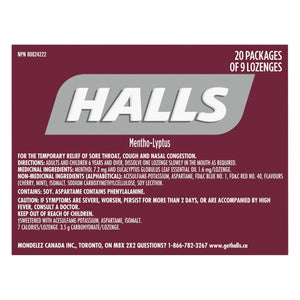 Halls 黑櫻桃味無添加糖潤喉糖 (9粒 x 20包) | 海外代購-Medicines-FIT MART 香港智能健康及運動生活用品專門店：筋膜槍、瑜伽輔助工具、智能健身設備
