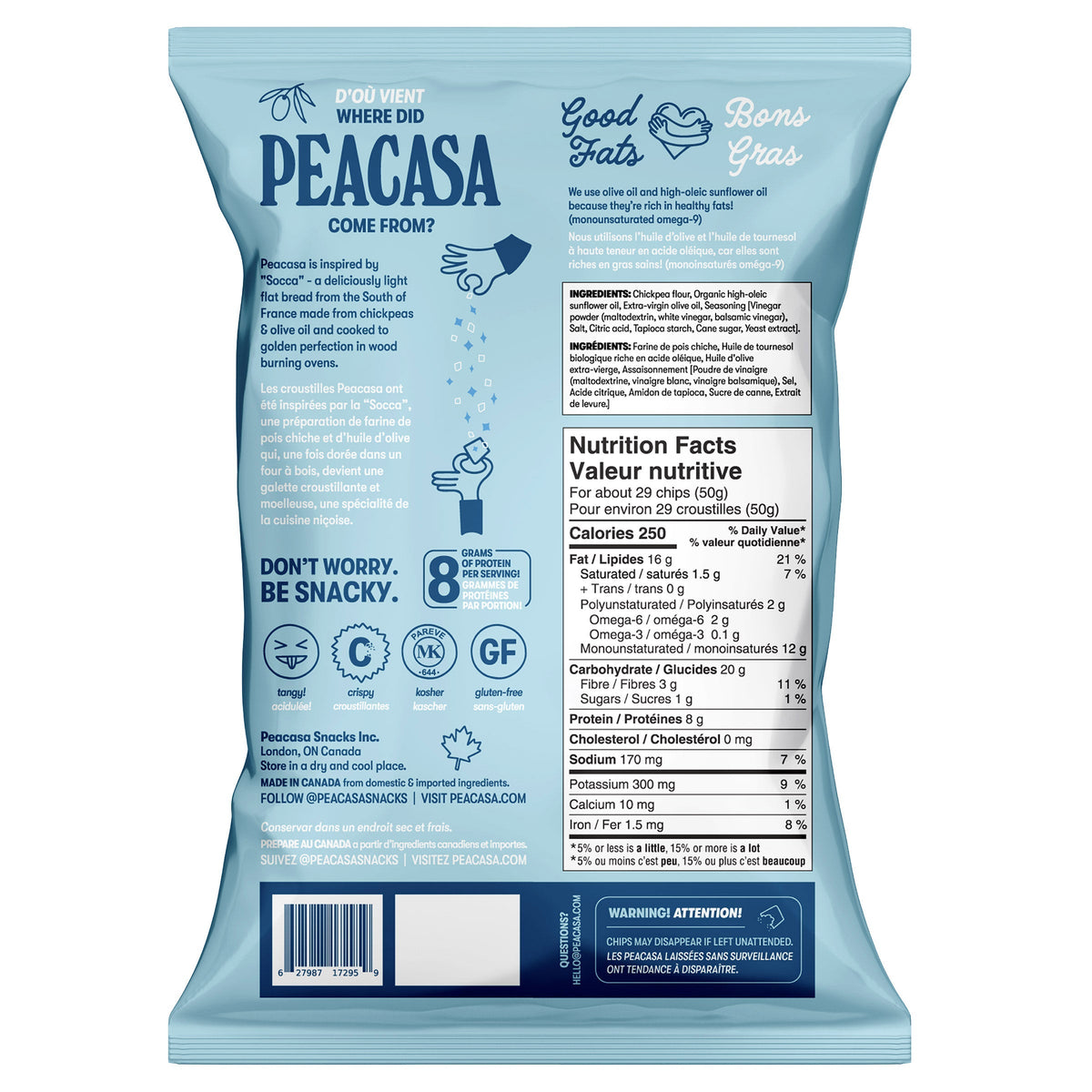 Peacasa 加拿大製鷹嘴豆脆片 海鹽＋蜜糖芥末 (128g x 6包) 產品圖片 3－Fitmart 加拿大直送健康選品