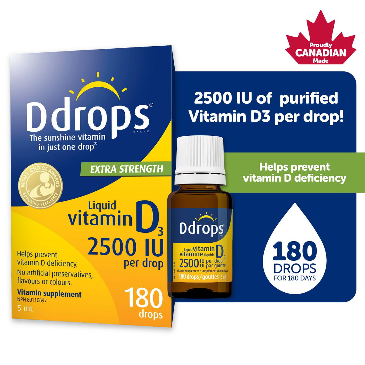 Ddrops 特強維他命D3 2500IU 液體滴劑 (5mL｜約180滴)-Supplements-FIT MART 香港智能健康及運動生活用品專門店：筋膜槍、瑜伽輔助工具、智能健身設備