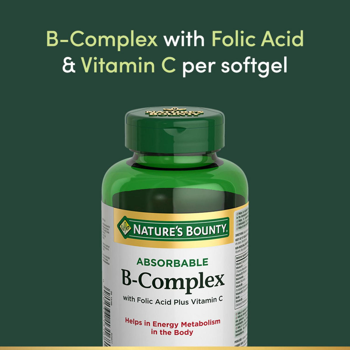 Nature's Bounty High Absorption Vitamin B Complex + Folic Acid + Vitamin C Softgels (100 count)