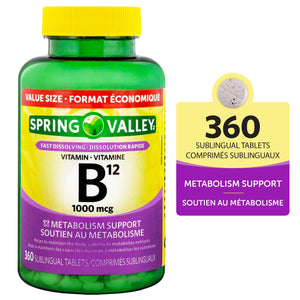 Spring Valley Methylcobalamin Vitamin B12 1000mcg Sublingual Dissolvable Tablets (360 Count)