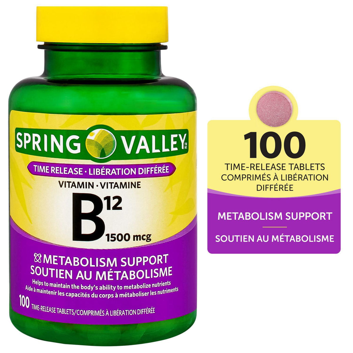 Spring Valley Vitamin B12 1500 mcg Extended-Release Tablets (100 Count)