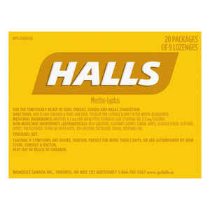 Halls 蜂蜜檸檬味潤喉糖 (9粒 x 20包) | 海外代購-Medicines-FIT MART 香港智能健康及運動生活用品專門店：筋膜槍、瑜伽輔助工具、智能健身設備