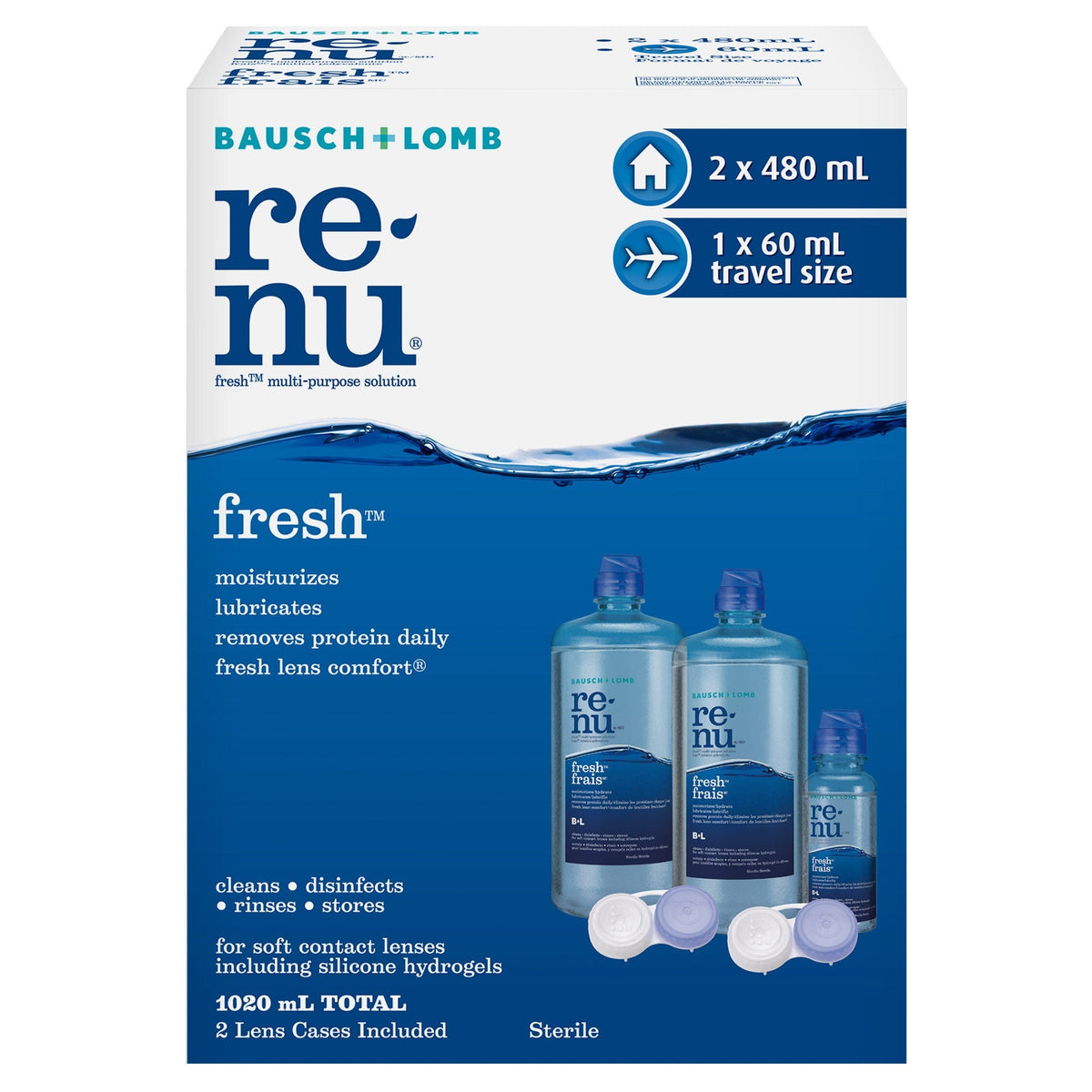 Renu Fresh 多功能隱形眼鏡護理液 (480mL x 2 + 60mL + 鏡盒 x 2)-Eye Drops-FIT MART 香港智能健康及運動生活用品專門店：筋膜槍、瑜伽輔助工具、智能健身設備