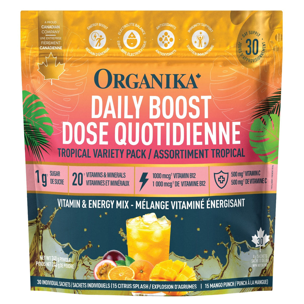 Organika Daily Boost 熱帶水果綜合營養沖劑 (30包)-Supplements-FIT MART 香港智能健康及運動生活用品專門店：筋膜槍、瑜伽輔助工具、智能健身設備