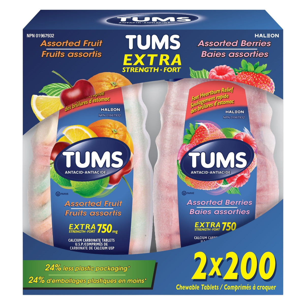 產品圖片：Tums Extra Strength 特強抗酸胃藥咀嚼片 (200片 x 2樽)｜Fitmart 加拿大直送