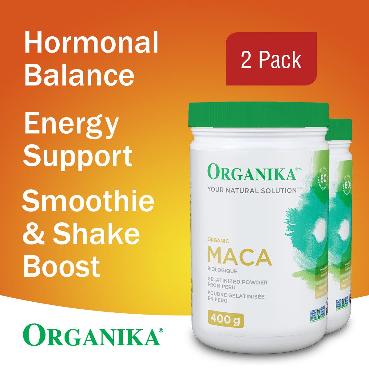 Organika 有機糊化瑪卡粉 無麩質非基因改造 (400g x 2樽) 產品圖片 2－Fitmart 加拿大直送健康選品