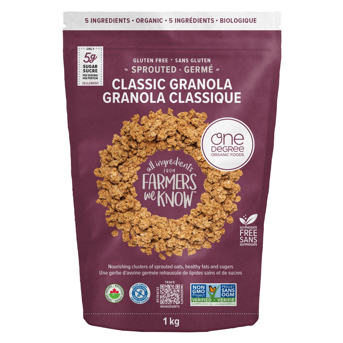 One Degree 有機發芽燕麥 Classic Granola 脆脆 低糖配方 (1kg) 產品圖片 1－Fitmart 加拿大直送健康選品